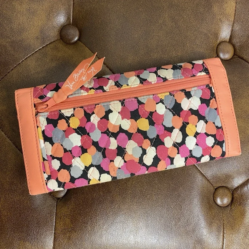 Vera Bradley Trifold Wallet |‎ Pixie Confetti | Travel Wallet Orange Flaws